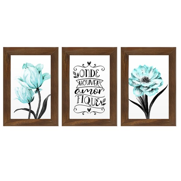 Kit 3 Quadros Decorativos Pôster Frases Quarto Casal Vidro