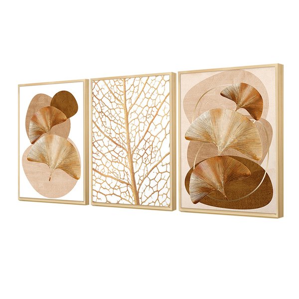Kit 3 Quadros Decorativos Delicados para Cozinha Moldura Caixa Folhas Tons Bege Kit 3 Quadros Decorativos Delicados para Cozinha Moldura Caixa Folhas Tons Bege
