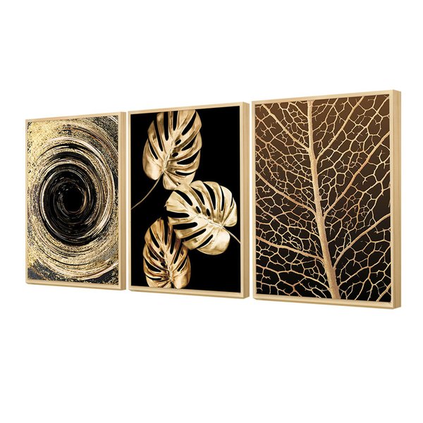 Kit 3 Quadros Decoração Sala Estar Moldura Caixa Luxo Folhas Douradas Moderno Kit 3 Quadros Decoração Sala Estar Moldura Caixa Luxo Folhas Douradas Moderno