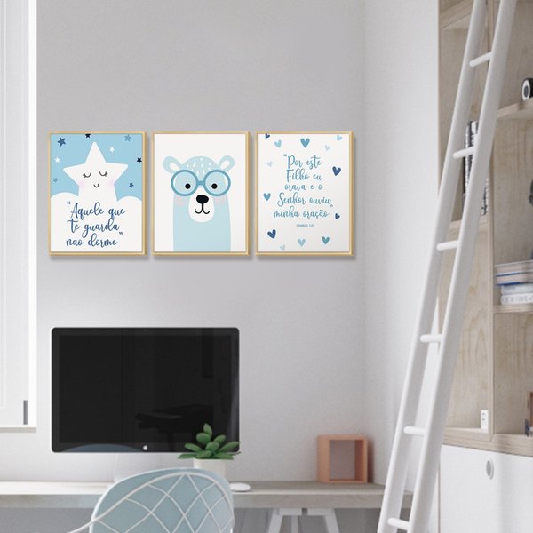 Jogo de 3 Quadros em MDF - Placas Decorativas - Decoração Quarto