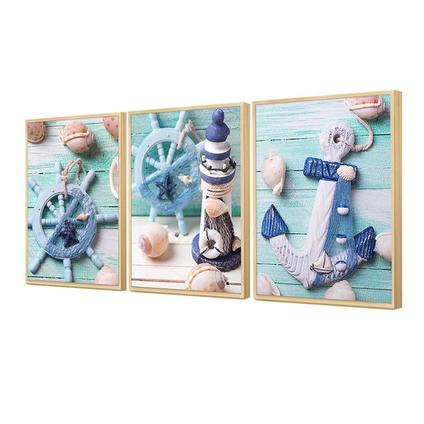 Kit 3 Quadros Temáticos Decorativos Ambiente Sala Navio Âncora Azul Kit 3 Quadros Temáticos Decorativos Ambiente Sala Navio Âncora Azul