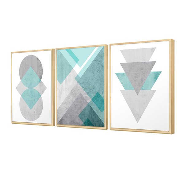 Kit 3 Quadros Decorativos Geométrico Azul Triângulo Quarto Kit 3 Quadros Decorativos Geométrico Azul Triângulo Quarto