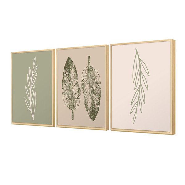 Kit 3 Quadros Decorativos Folhas Ramos Minimalista Kit 3 Quadros Decorativos Folhas Ramos Minimalista