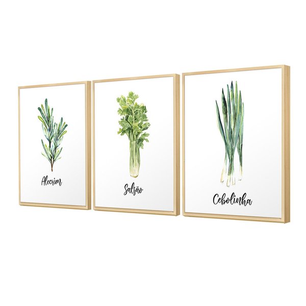 Trio de Quadros Decorativos Temperos Plantas Cozinha Parede Trio de Quadros Decorativos Temperos Plantas Cozinha Parede