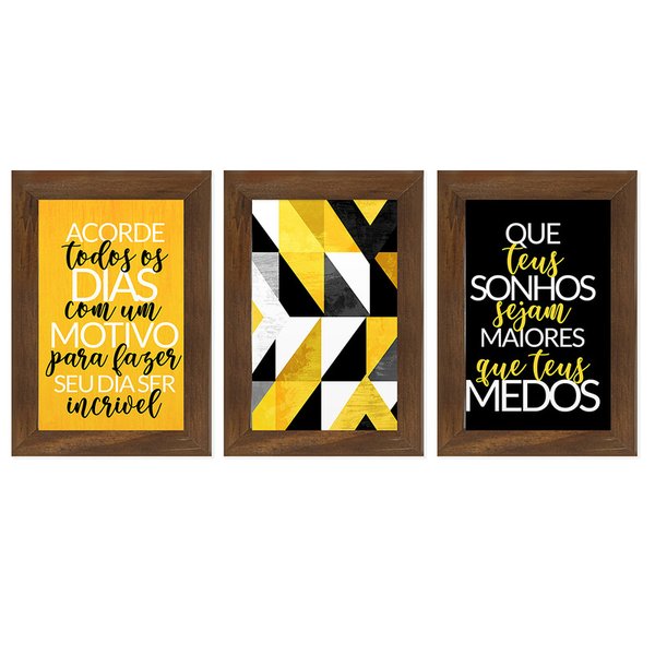 Kit 3 Quadros Decorativos Frase Motivação Sonhos Quadro de Parede Sala Geométrico Amarelo Quarto Kit 3 Quadros Decorativos Frase Motivação Sonhos Quadro de Parede Sala Geométrico Amarelo Quarto