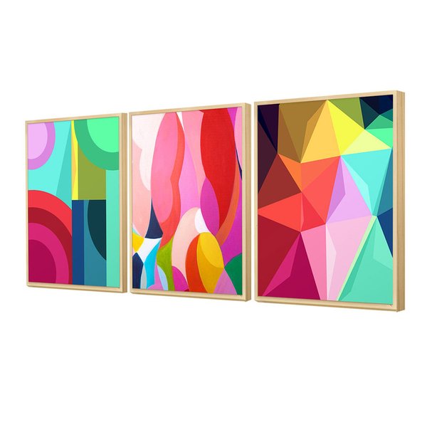 Kit 3 Quadros para Decoração Colorido Geométrico Formas Sala Kit 3 Quadros para Decoração Colorido Geométrico Formas Sala