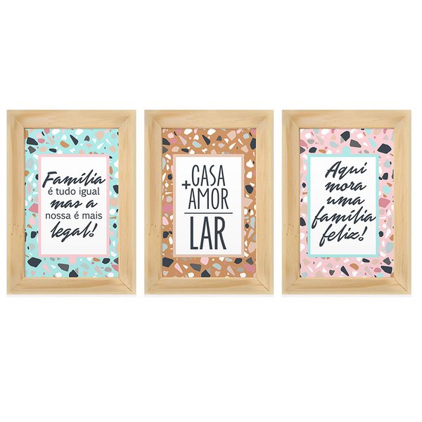 Kit 3 Quadros Decorativos Frases Amor Lar Família Tons Colorido Sala Quarto Cozinha Hall Kit 3 Quadros Decorativos Frases Amor Lar Família Tons Colorido Sala Quarto Cozinha Hall