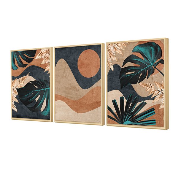 Trio de Quadros Decorativos Folhagem Abstrato Moderno Sala Trio de Quadros Decorativos Folhagem Abstrato Moderno Sala