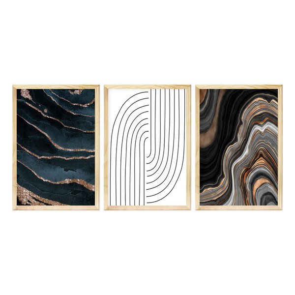 Kit 3 Quadros 30x40cm Decorativos para Sala com Moldura Pinus Abstrato Moderno Kit 3 Quadros 30x40cm Decorativos para Sala com Moldura Pinus Abstrato Moderno