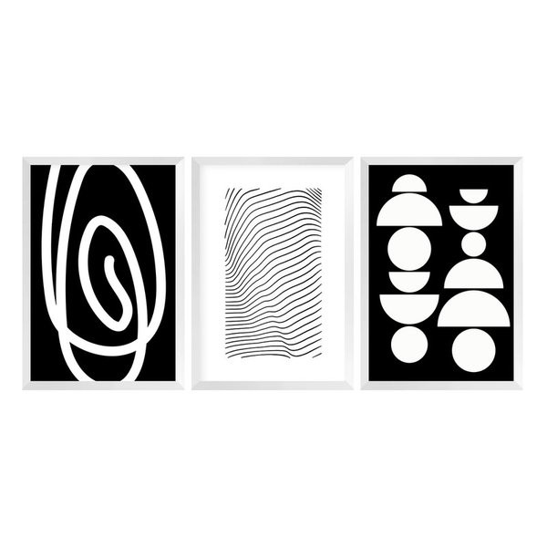 Kit 3 Quadros Decorativos Pequenos Minimalista Geométrico Preto e Branco Moderno Kit 3 Quadros Decorativos Pequenos Minimalista Geométrico Preto e Branco Moderno