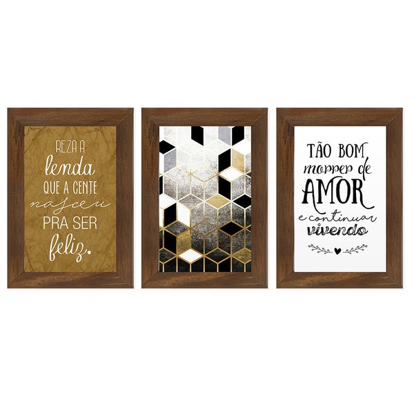 Kit 3 Quadros Decorativos Sala Quarto Frases Amor Geométrico Formas Presente Kit 3 Quadros Decorativos Sala Quarto Frases Amor Geométrico Formas Presente