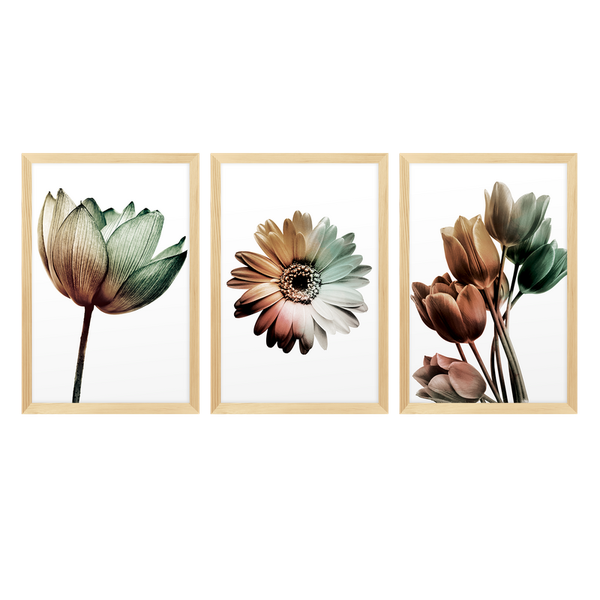 Kit 3 Quadros para Decoração Flores Moderno Sala Quarto Kit 3 Quadros para Decoração Flores Moderno Sala Quarto