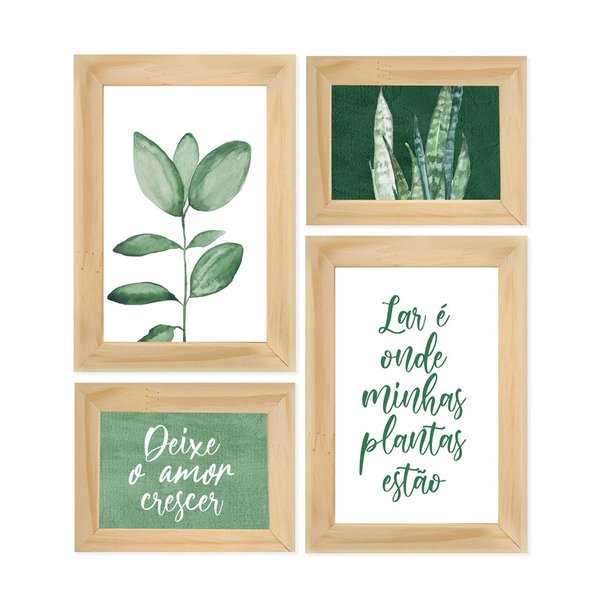 Kit 4 Quadros com Moldura Plantas Frases Lar Casa Decoração Sala Kit 4 Quadros com Moldura Plantas Frases Lar Casa Decoração Sala