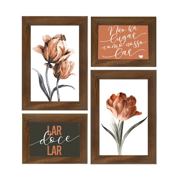 Kit 4 Quadros para Decoração Rosas Flores Lar Frases Quarto Kit 4 Quadros para Decoração Rosas Flores Lar Frases Quarto