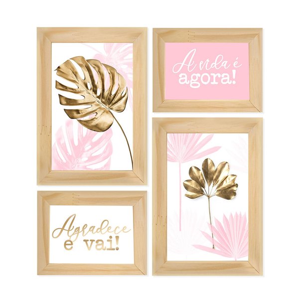 Kit 4 Quadros Decorativos Folhas Dourados Frases Quarto Kit 4 Quadros Decorativos Folhas Dourados Frases Quarto
