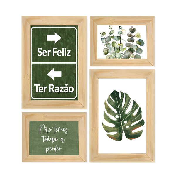 Kit 4 Quadros para Decoração Folhas Plantas Frases Sala Cozinha Kit 4 Quadros para Decoração Folhas Plantas Frases Sala Cozinha