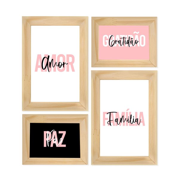 Kit 4 Quadros para Decoração Moderno Gratidão Família Amor Kit 4 Quadros para Decoração Moderno Gratidão Família Amor