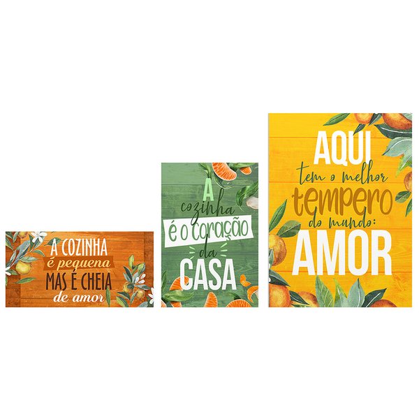 Kit 3 Placas Decorativas Gourmet Frases amor pela cozinha e tempero Kit 3 Placas Decorativas Gourmet Frases amor pela cozinha e tempero