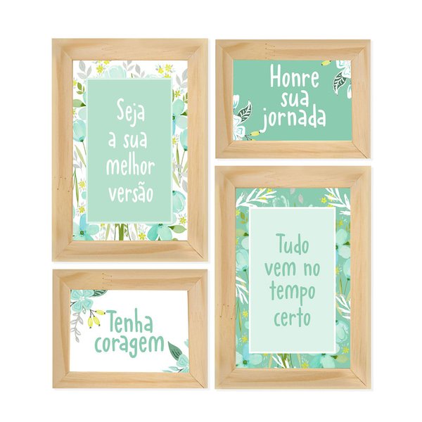 Kit 4 Quadros Decorativos com Moldura Frases Plantas Sala Quarto Kit 4 Quadros Decorativos com Moldura Frases Plantas Sala Quarto