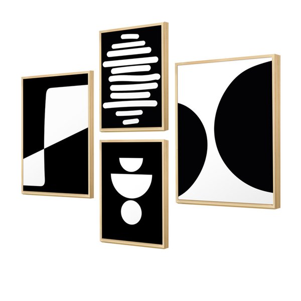 Kit 4 Quadros Decorativos Minimalistas Preto e Branco com Moldura Caixa Pinus Kit 4 Quadros Decorativos Minimalistas Preto e Branco com Moldura Caixa Pinus