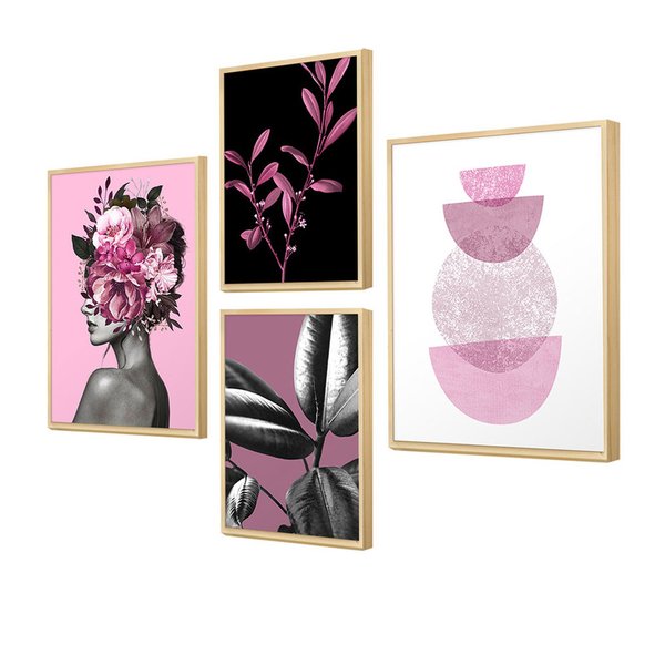Kit 4 Quadros para Decoração Mulher Flores Plantas Quarto Kit 4 Quadros para Decoração Mulher Flores Plantas Quarto