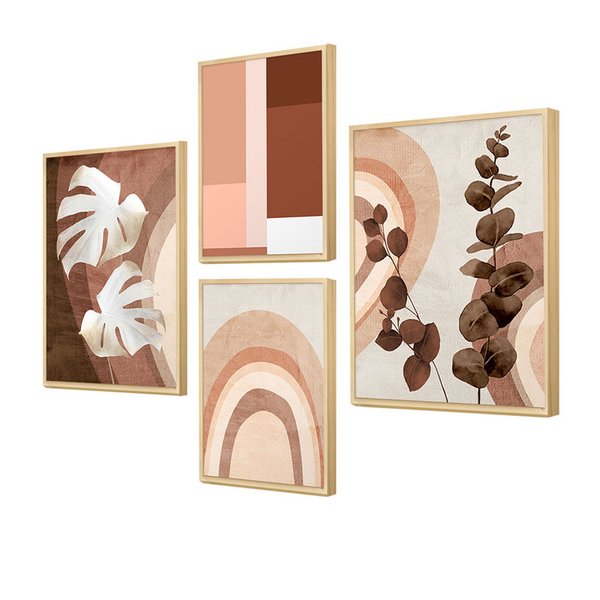 Kit 4 Quadros Decorativos Folhas Geométrico Sala Cozinha Kit 4 Quadros Decorativos Folhas Geométrico Sala Cozinha