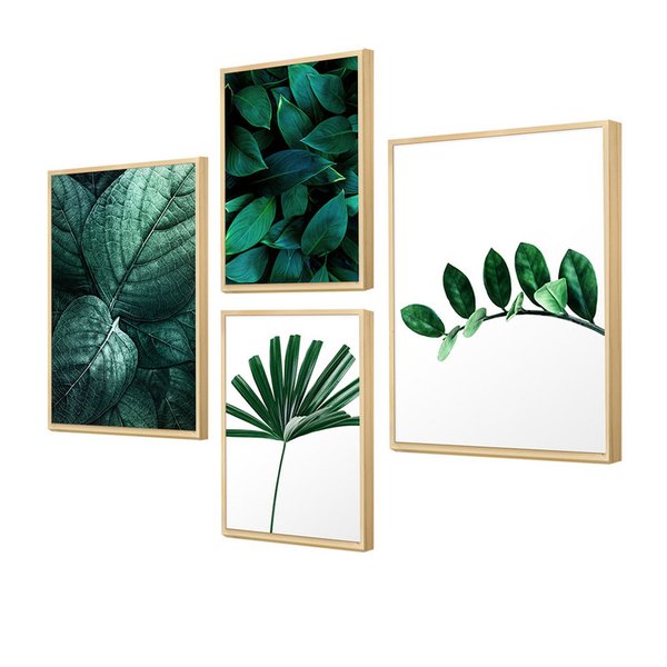 Kit 4 Quadros com Moldura Plantas Folhagens Escritório Sala Kit 4 Quadros com Moldura Plantas Folhagens Escritório Sala