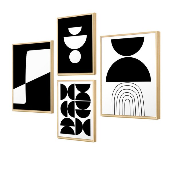 Kit 4 Quadros com Moldura Geométrico Preto e Branco Sala Kit 4 Quadros com Moldura Geométrico Preto e Branco Sala
