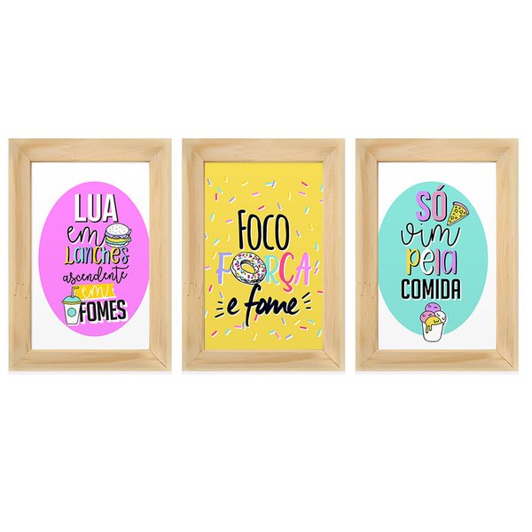 Kit 3 Quadros Decorativos Conjunto Trio Comida Desenhos Colorido Frases Cozinha Kit 3 Quadros Decorativos Conjunto Trio Comida Desenhos Colorido Frases Cozinha