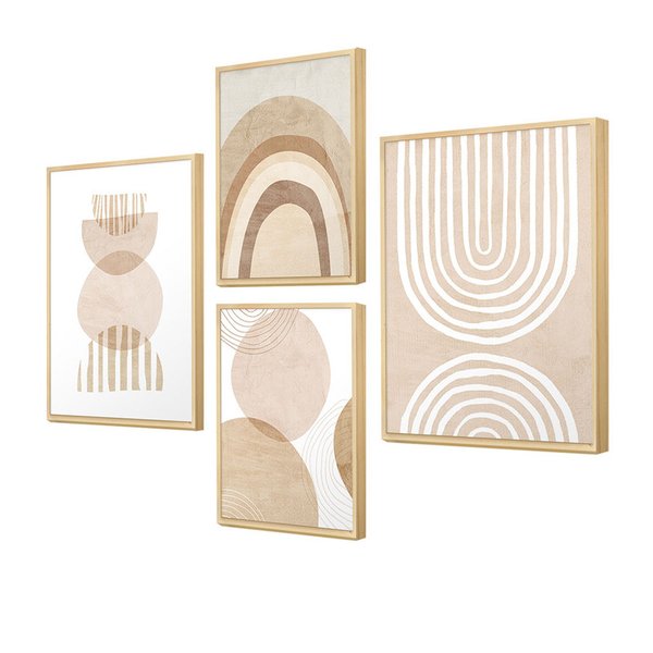 Kit 4 Quadros Decorativos Abstrato Minimalista Boho Kit 4 Quadros Decorativos Abstrato Minimalista Boho