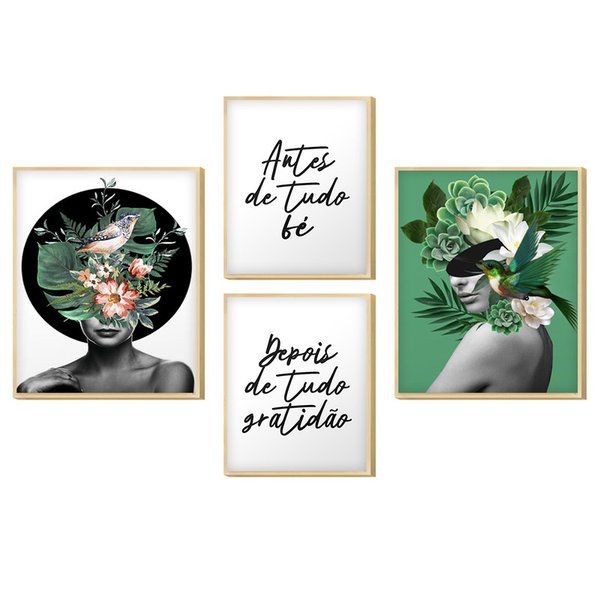 Kit 4 Quadros Decorativos com Moldura Feminino Plantas Sala Kit 4 Quadros Decorativos com Moldura Feminino Plantas Sala