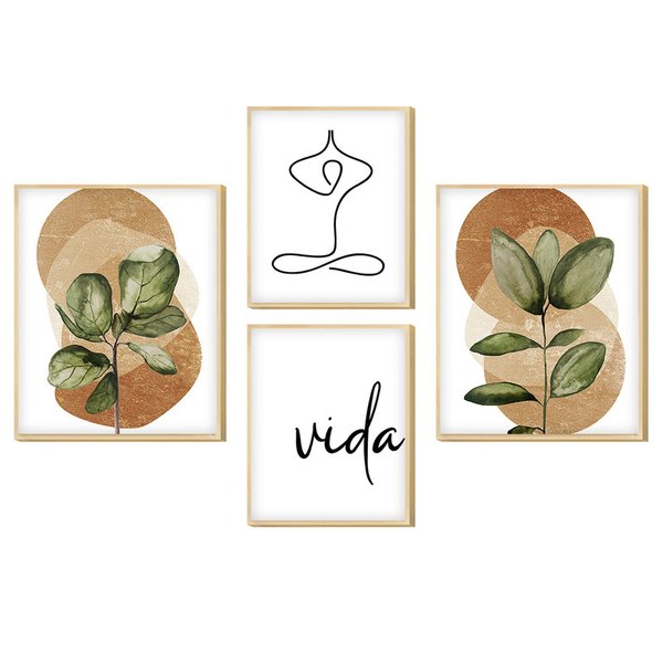 Kit 4 Quadros para Decoração Plantas Vida Yoga Sala Quarto Kit 4 Quadros para Decoração Plantas Vida Yoga Sala Quarto