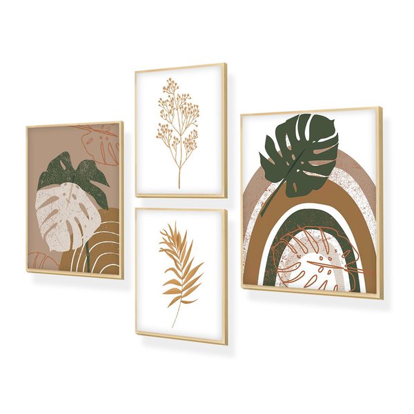 Kit 4 Quadros com Moldura Plantas Folhas Minimalista Sala Kit 4 Quadros com Moldura Plantas Folhas Minimalista Sala