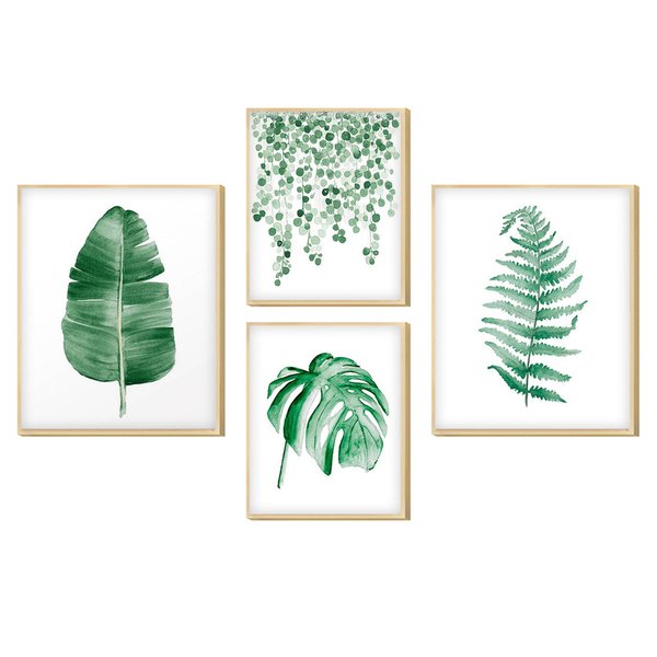 Kit 4 Quadros Decorativos Folhagens Plantas Moldura Cozinha Kit 4 Quadros Decorativos Folhagens Plantas Moldura Cozinha