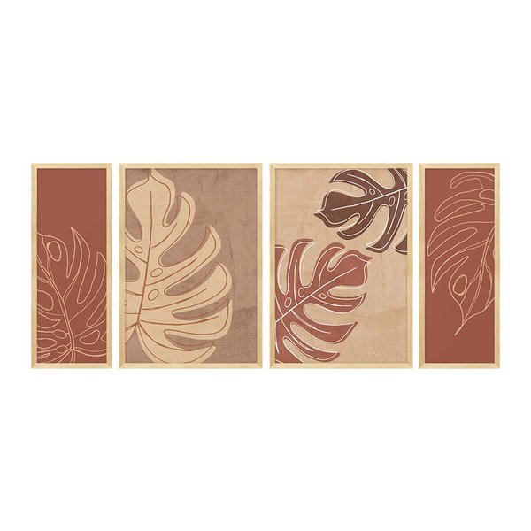 Kit 4 Quadros Decorativos Folhas Minimalista Sala Cozinha Kit 4 Quadros Decorativos Folhas Minimalista Sala Cozinha