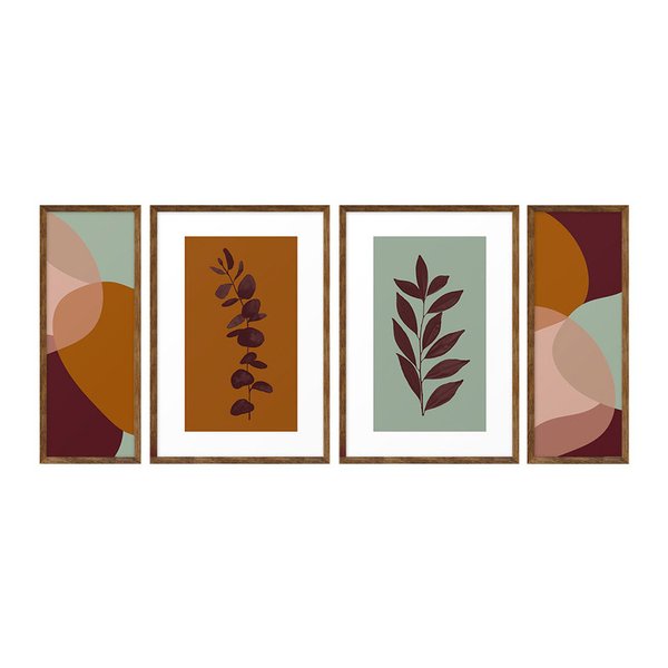 Kit 4 Quadros Decorativos com Moldura Ramos Colorido Sala Kit 4 Quadros Decorativos com Moldura Ramos Colorido Sala