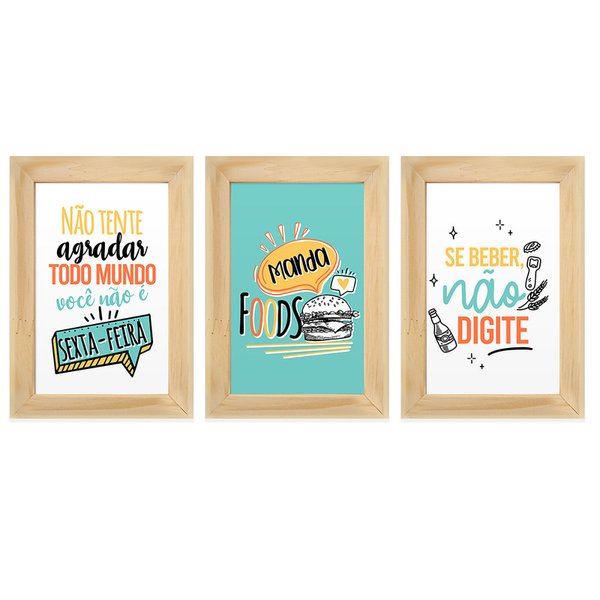 Kit 3 Quadros Decorativos Conjunto Comida Bebida Colorido Frases Cozinha Sala Bar Kit 3 Quadros Decorativos Conjunto Comida Bebida Colorido Frases Cozinha Sala Bar