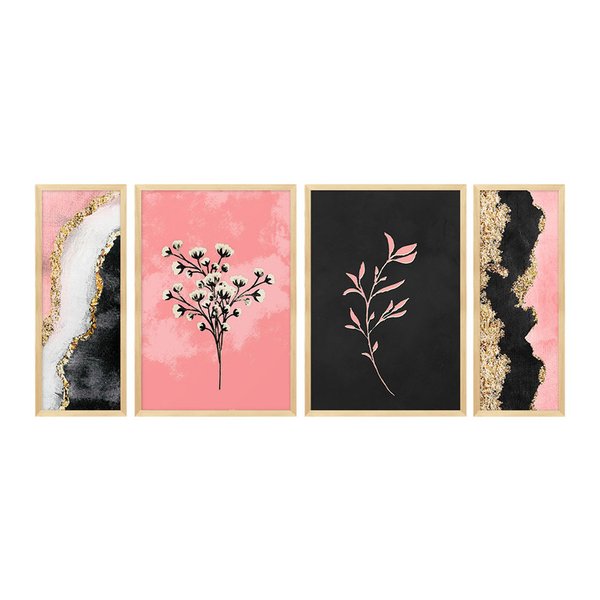 Kit 4 Quadros Decorativos Abstrato Ramos Folhas Quarto Sala Kit 4 Quadros Decorativos Abstrato Ramos Folhas Quarto Sala