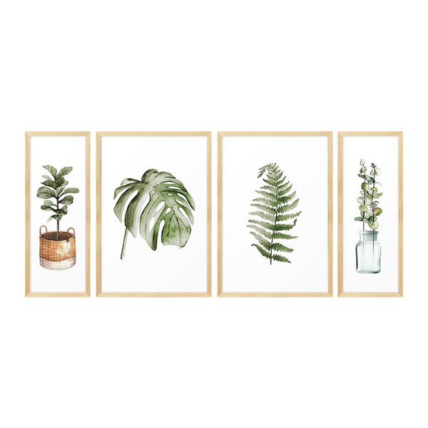 Kit 4 Quadros para Decoração Folhagem Plantas Cozinha Sala Kit 4 Quadros para Decoração Folhagem Plantas Cozinha Sala