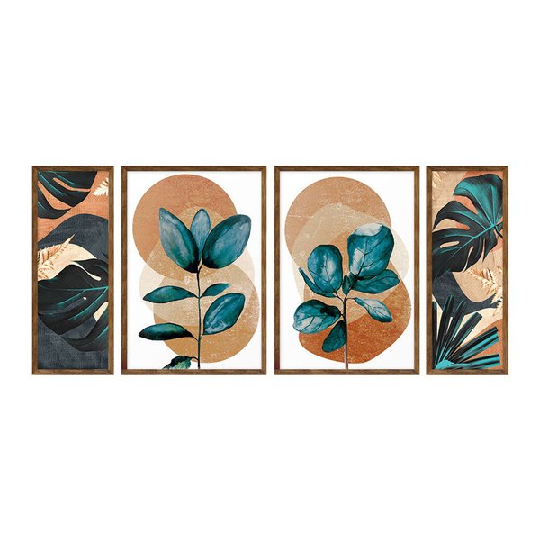 Kit 4 Quadros para Decoração Folhas Elegante Moderno Sala Kit 4 Quadros para Decoração Folhas Elegante Moderno Sala