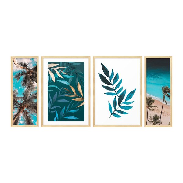 Kit 4 Quadros Decorativos Praia Mar Folhas Sala Quarto Kit 4 Quadros Decorativos Praia Mar Folhas Sala Quarto