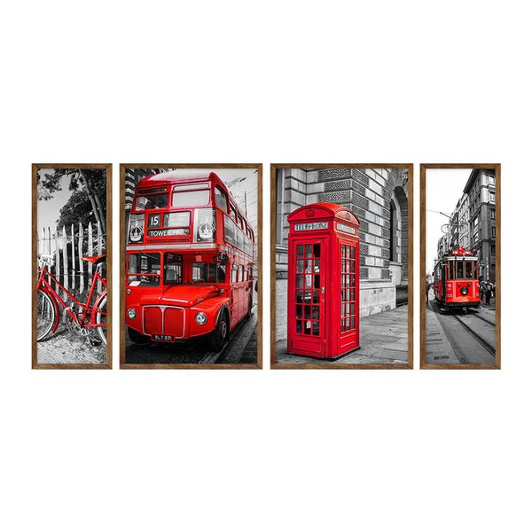 Kit 4 Quadros para Decoração Moderno Cidade Londres Sala Escritório Kit 4 Quadros para Decoração Moderno Cidade Londres Sala Escritório