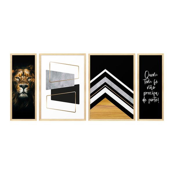 Kit 4 Quadros Decorativos Geométrico Leão Frases Sala Escritório Kit 4 Quadros Decorativos Geométrico Leão Frases Sala Escritório