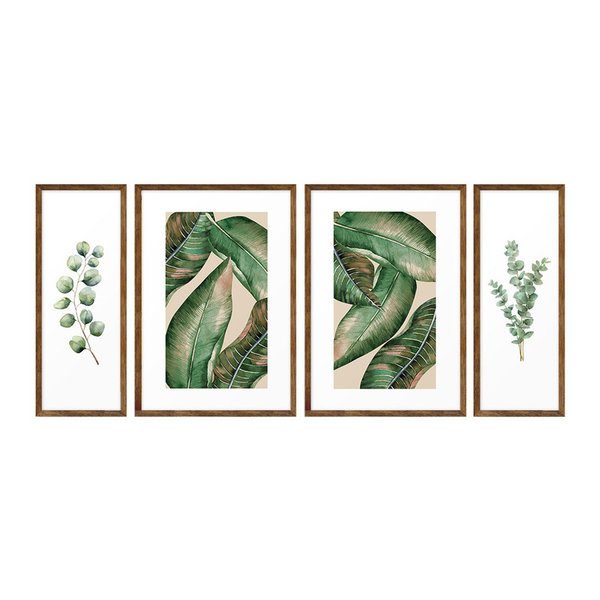 Kit 4 Quadros Decorativos com Moldura Folhas Ramos Cozinha Kit 4 Quadros Decorativos com Moldura Folhas Ramos Cozinha