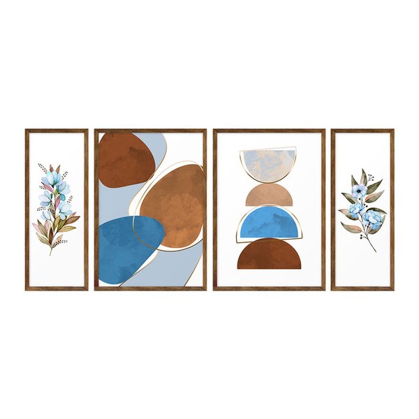 Kit 4 Quadros para Decoração Flores Azuis Moderno Sala Quarto Kit 4 Quadros para Decoração Flores Azuis Moderno Sala Quarto