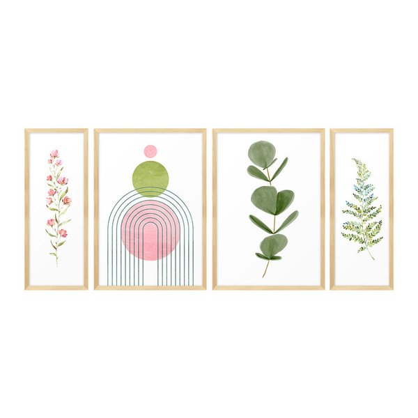 Kit 4 Quadros com Moldura Minimalista Plantas Flores Sala Kit 4 Quadros com Moldura Minimalista Plantas Flores Sala