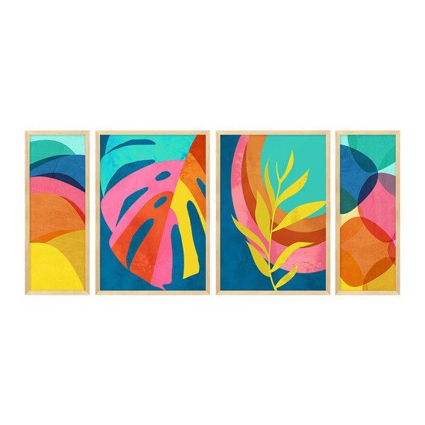 Kit 4 Quadros para Decoração Folhas Coloridas Sala Kit 4 Quadros para Decoração Folhas Coloridas Sala