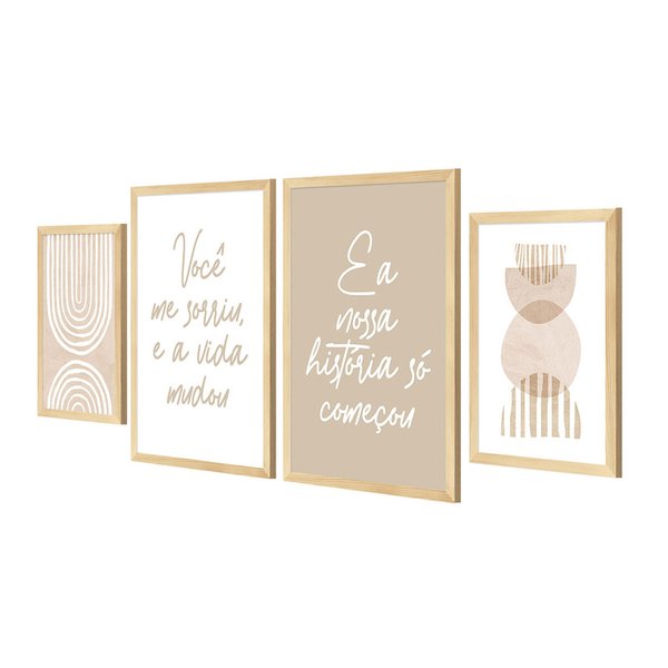 Kit 4 Quadros com Moldura Frases Geométrico Quarto Casal Kit 4 Quadros com Moldura Frases Geométrico Quarto Casal