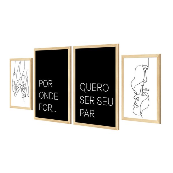 Kit 4 Quadros para Decoração Quarto Casal Frases Amor Kit 4 Quadros para Decoração Quarto Casal Frases Amor