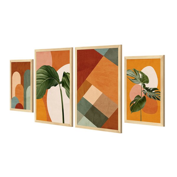 Kit 4 Quadros Decorativos Plantas Geométrico Moderno Sala Kit 4 Quadros Decorativos Plantas Geométrico Moderno Sala